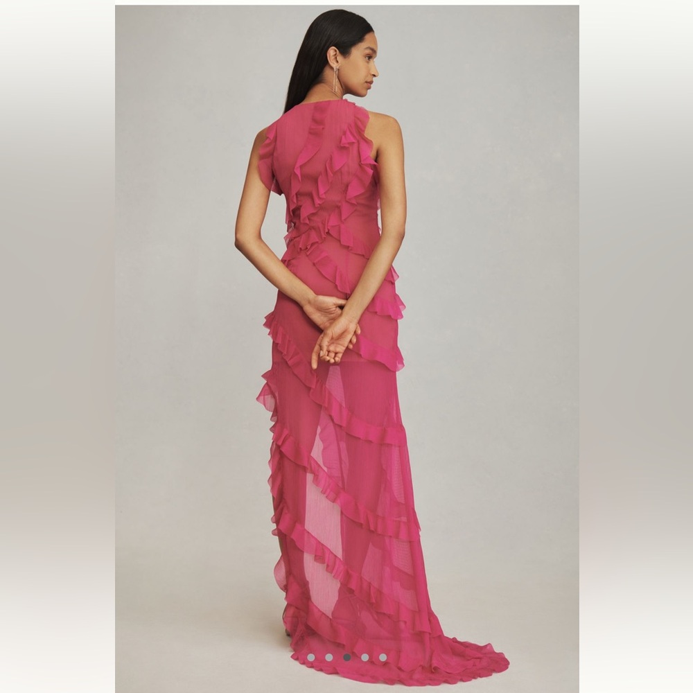 Anthropologie Elegant Pink Ruffle Evening Gown - Picture 2 of 3